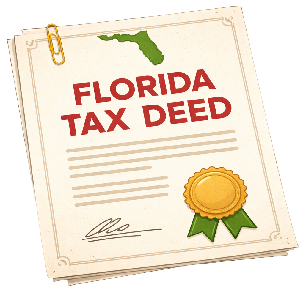 Official Florida tax deed document issued after the highest bidder won the tax deed auction.